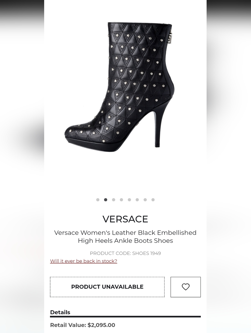 Versace Women's Leather Black Embellished High Heels Ankle Boots Shoes - Picture 6 of 13